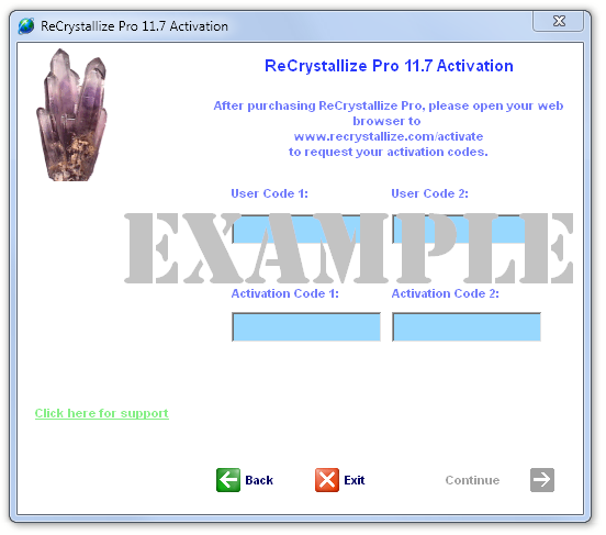 ReCrystallize Pro sample activation screen