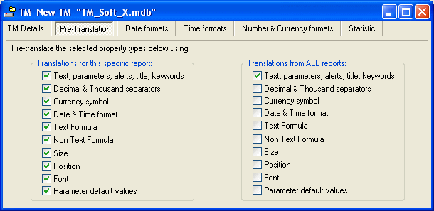 Translation Memory Options